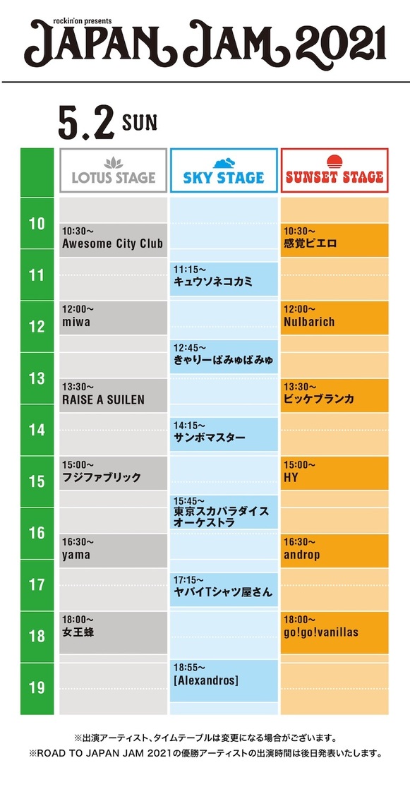 5月2日（日）タイムテーブル