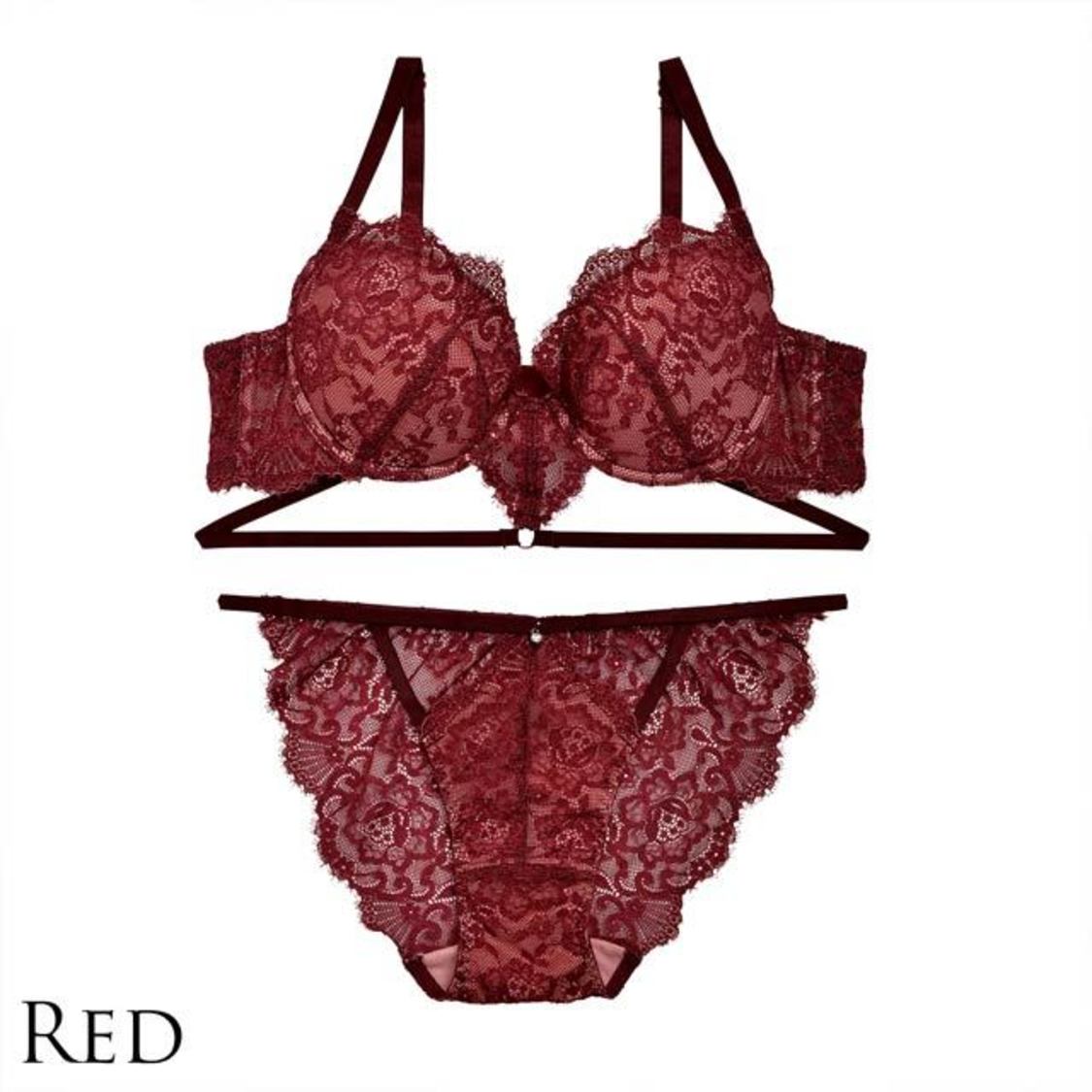 ローズレーシーブラジャー＆バック透けショーツ