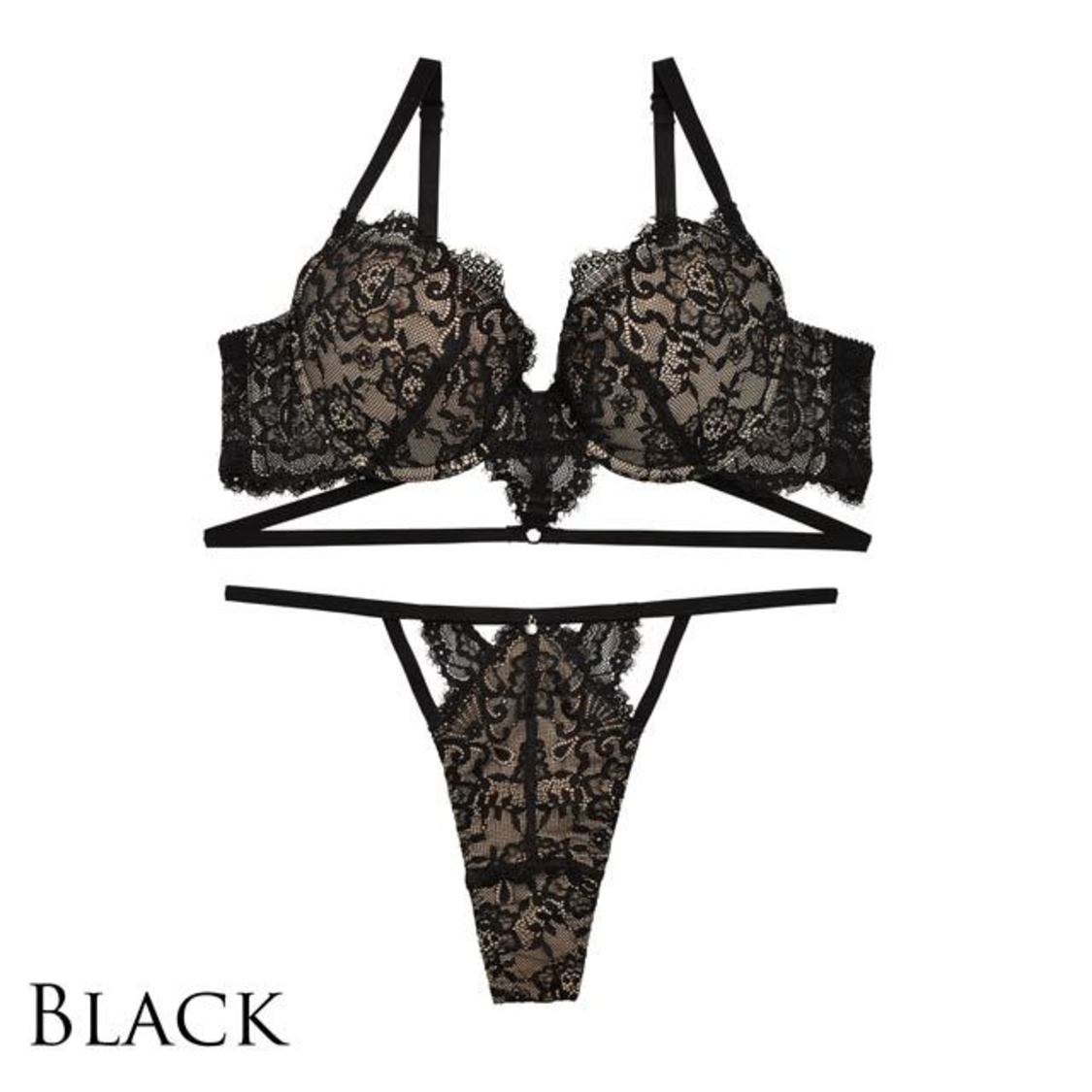 ローズレーシーブラジャー＆バック透けショーツ