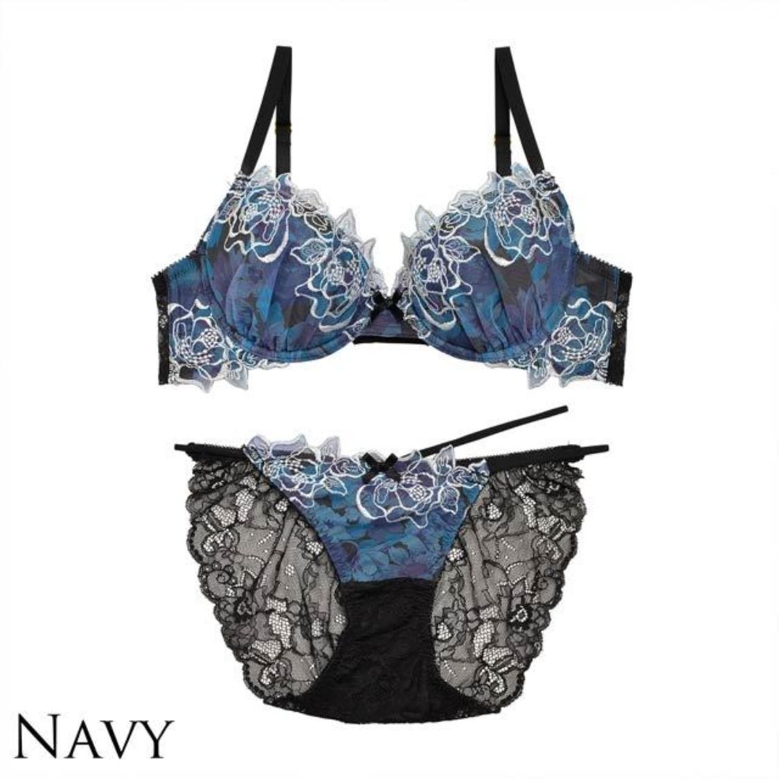 エレガンスフラワープリントブラジャー＆バック透けショーツ