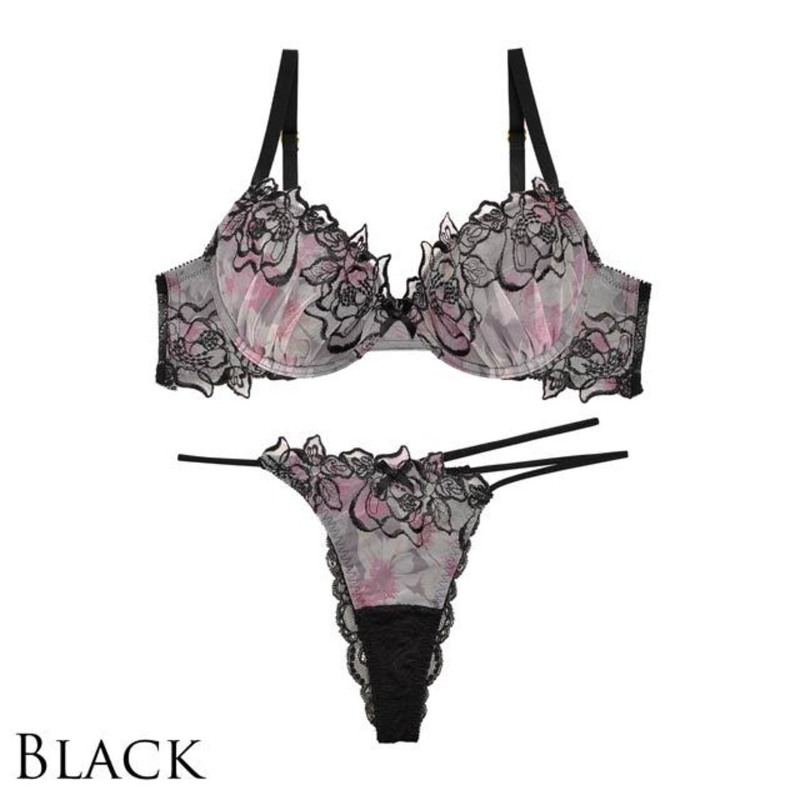 エレガンスフラワープリントブラジャー＆バック透けショーツ