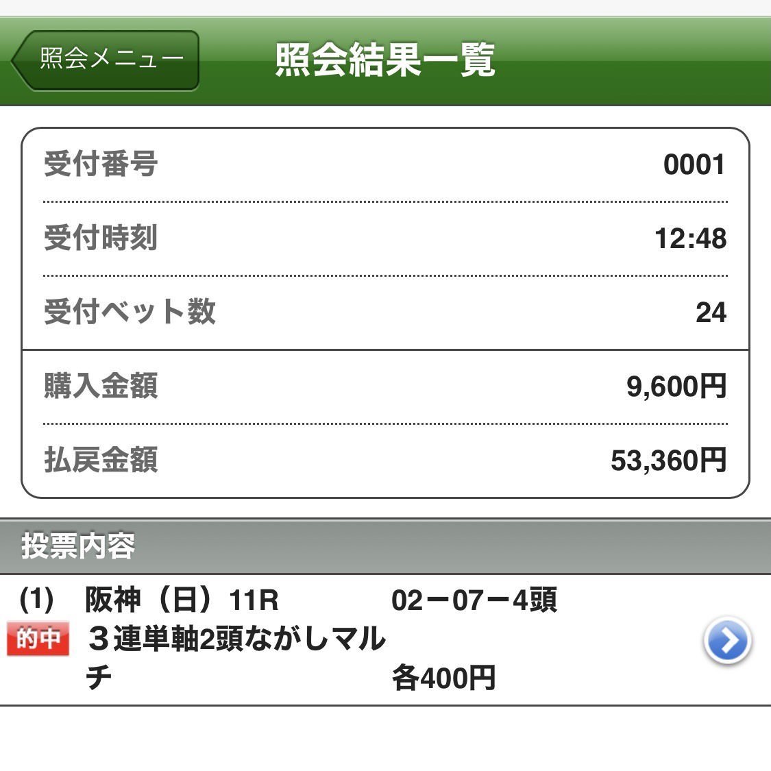 レース照会結果