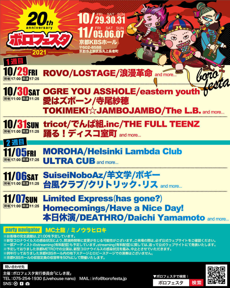 ＜ボロフェスタ2021 〜20th anniversary〜＞第1弾出演アーティストフライヤー