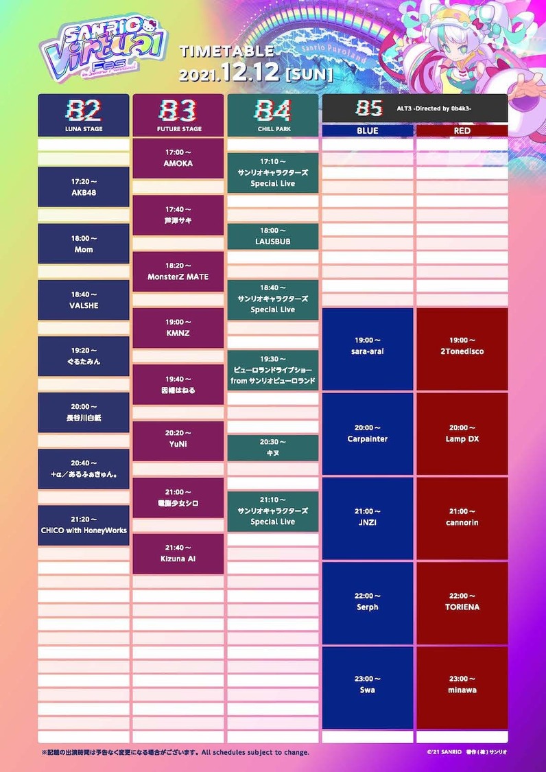 ＜SANRIO Virtual Fes in Sanrio Puroland＞タイムテーブル（12月12日）