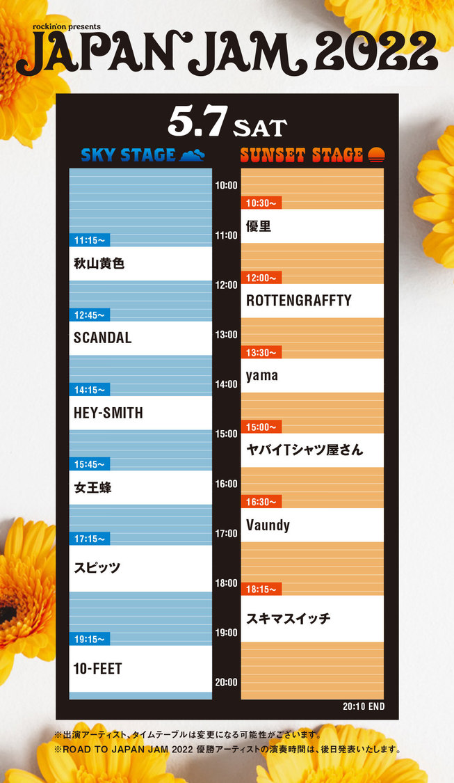 ＜JAPAN JAM 2022＞タイムテーブル（5月7日）