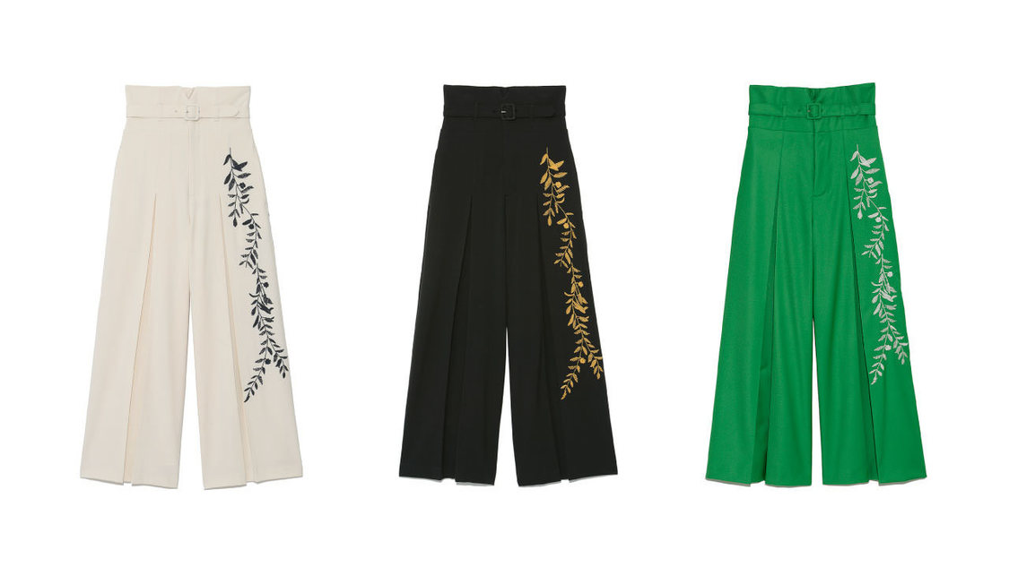 刺繍ハイウエストタックパンツ