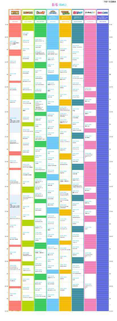 8月6日（土）＜TIF2022＞タイムテーブル