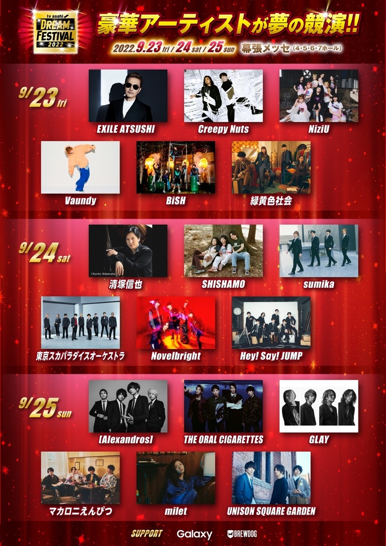 ＜テレビ朝日ドリームフェスティバル2022＞出演アーティスト