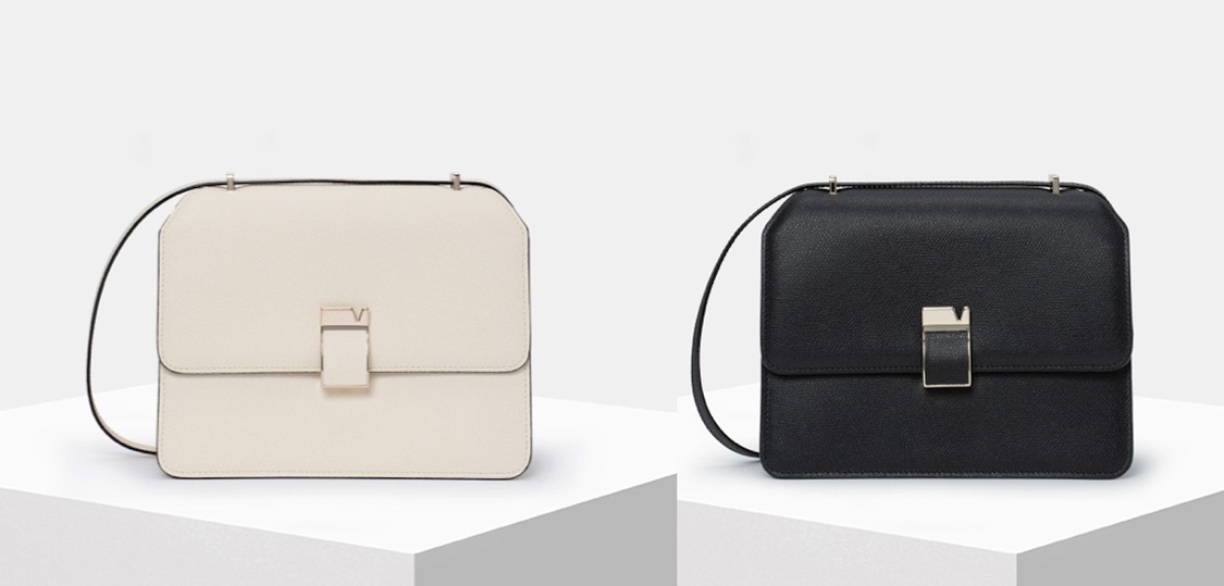 写真左「ノーロ」￥547,800【縦18×横23×マチ10cm】ホワイト／写真右「ノーロ」￥547,800【縦18×横23×マチ10cm】ブラック