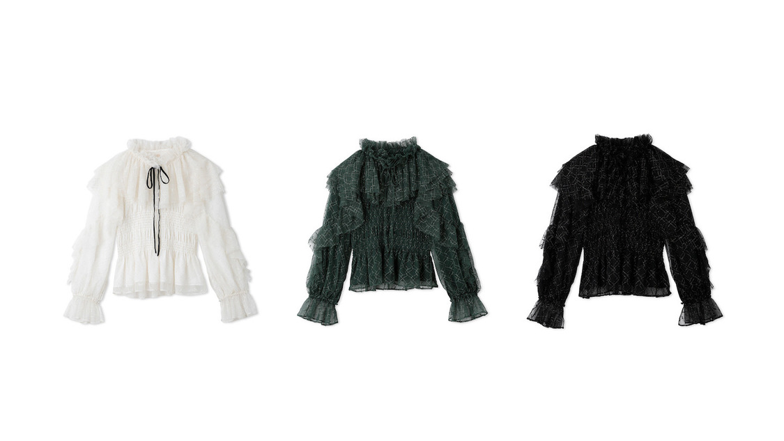 チュールラメフリルブラウス