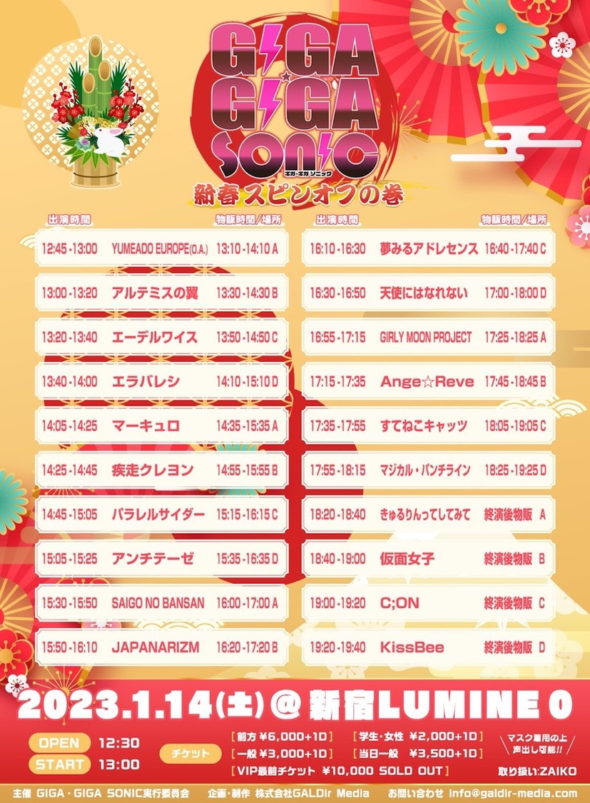 ＜GIGA・GIGA SONIC新春スピンオフの巻＞タイムテーブル