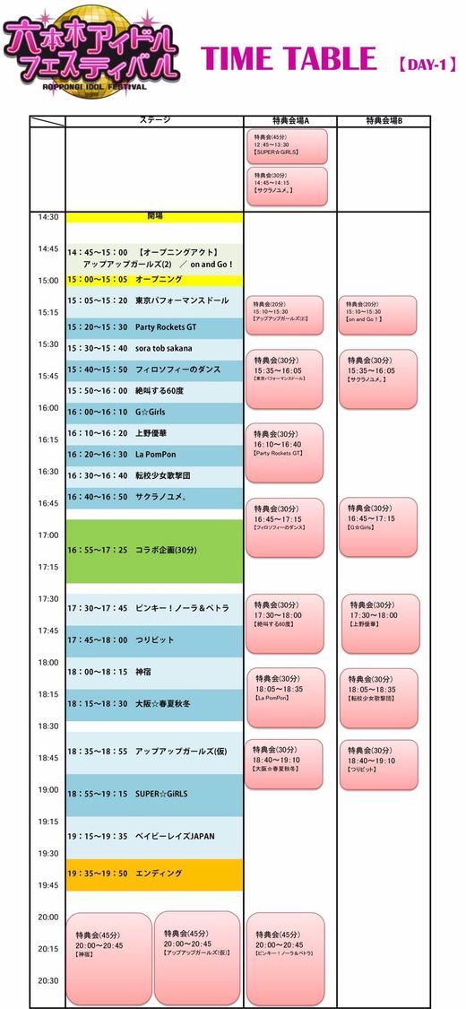 ＜六本木アイドルフェスティバル2017＞タイムテーブル