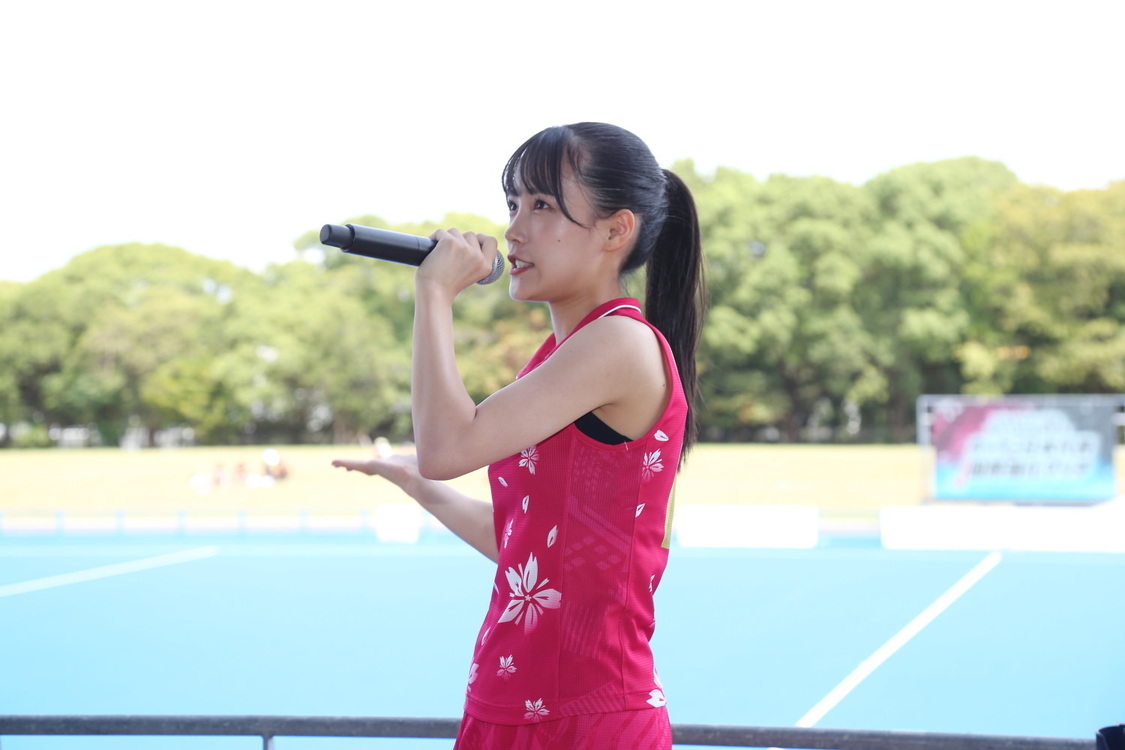 河西結心（つばきファクトリー）＜ホッケー日本代表国際強化マッチ＞始球式｜大井ホッケー競技場（2023年9月3日）