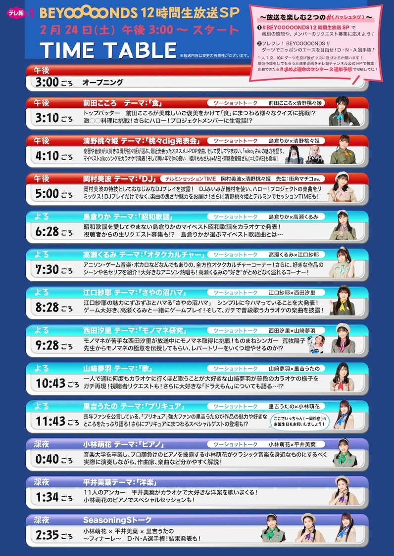 『BEYOOOOONDS 12時間生放送SP』タイムテーブル