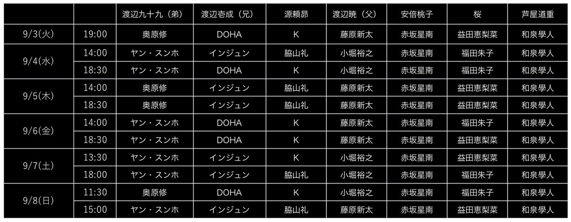 舞台＜僕の兄貴はテディ・ベア＞公演出演スケジュール