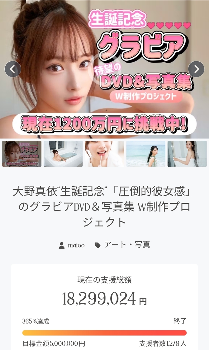 『水着グラビア写真集作成クラウドファンディング』