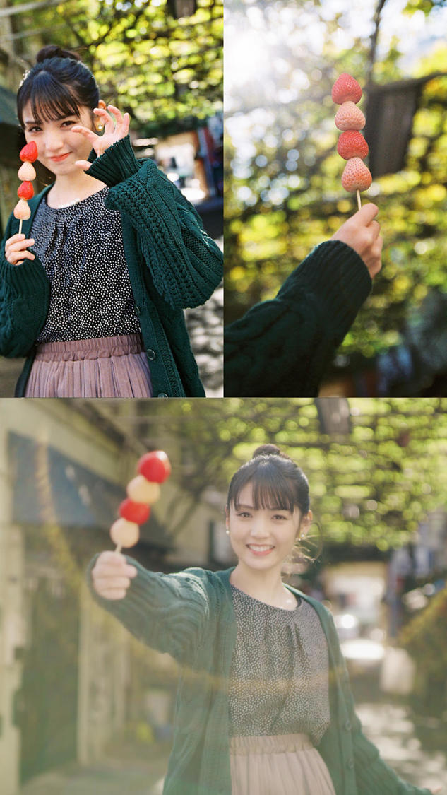 商店街へおでかけ、イチゴを食べ歩き｜道重さゆみ「いいスマホは、OCN モバイル ONE。」キャンペーン