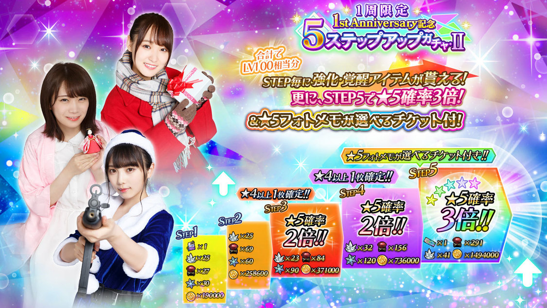 “1st Anniversary記念STEP UPガチャ”詳細