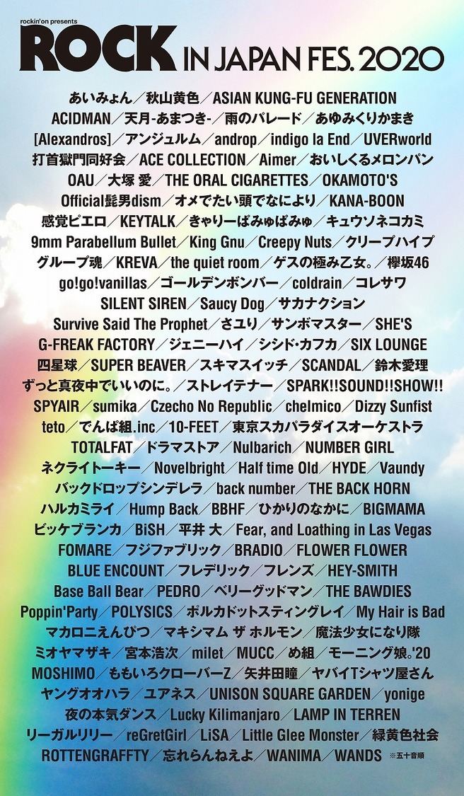 ＜ROCK IN JAPAN FESTIVAL 2020＞出演予定だったアーティスト