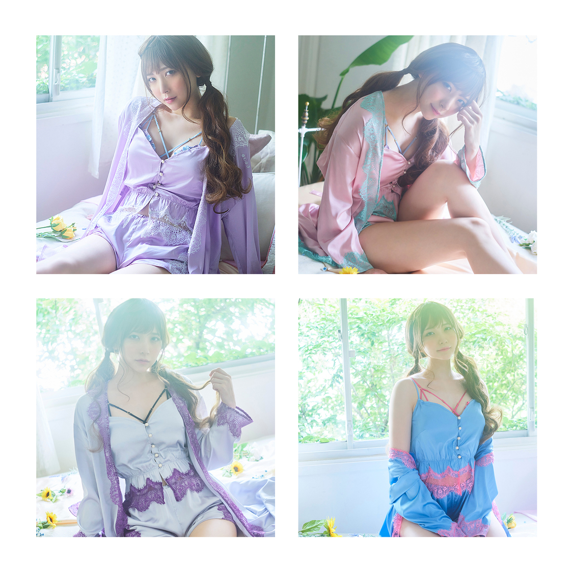 「レースサテンキャミソール・ショートパンツセットアップ」／「レースサテンナイトガウン」