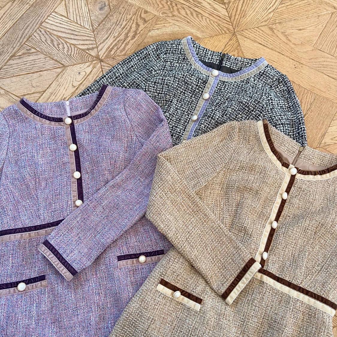 「ベロア配色ツイードワンピース」