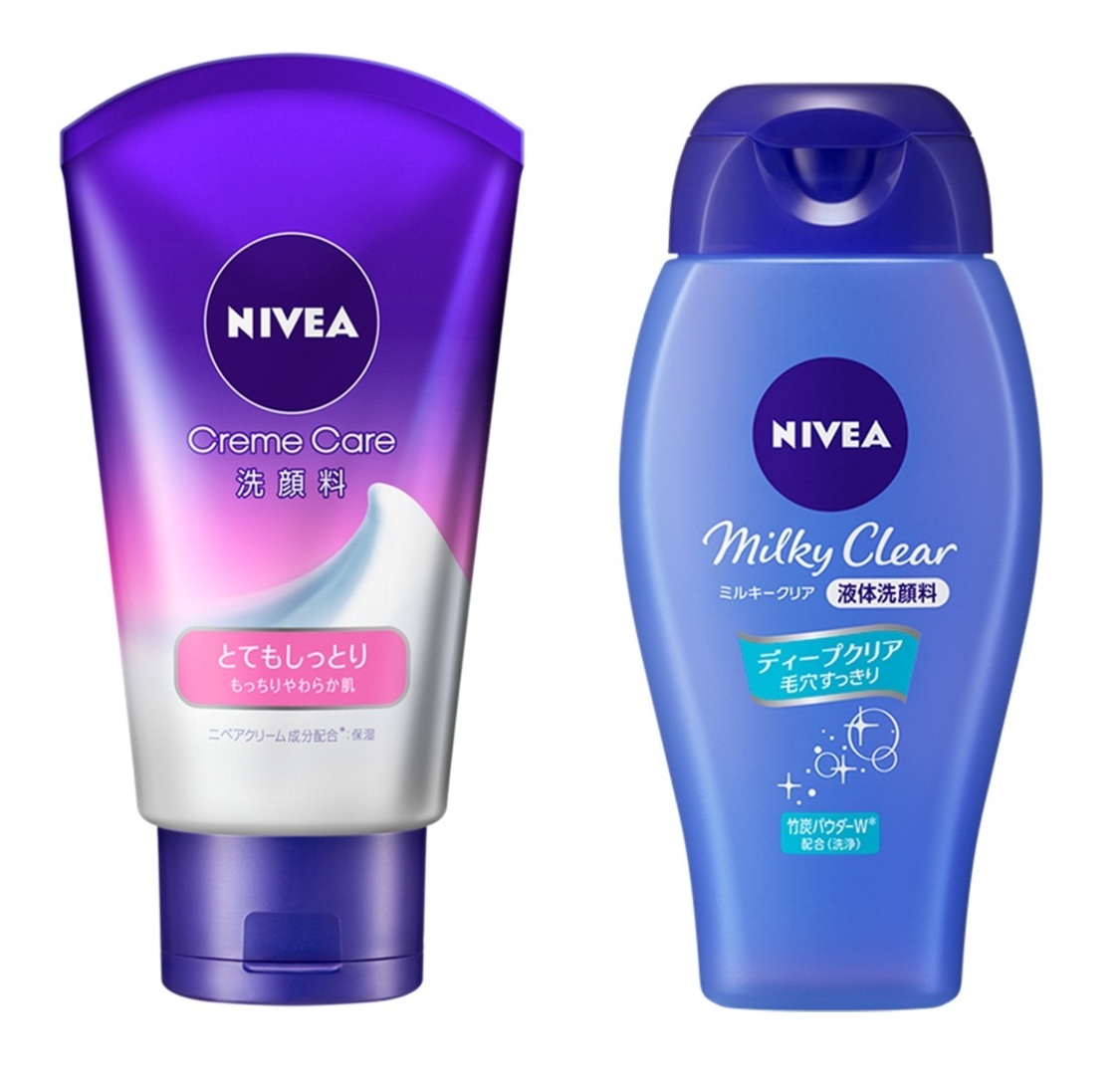 「ニベア クリームケア洗顔料 とてもしっとり」、「ニベア ミルキークリア洗顔料 ディープクリア」